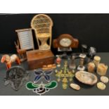 Boxes and objects - a Victorian walnut writing / jewellery box; Edwardian mantel clock; a serpentine