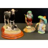 A Border Fine Arts model, Friesian Cow and Calf; Royal Crown Derby Kingfisher; Beswick Beatrix