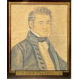 English School (early 19th century) Portrait of Captain J Saunders watercolour, titled to verre