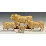 A set of three Beswick Charolais cattle, bull, cow and calf; a Beswick model of a Charolais Bull,