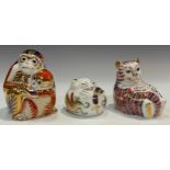 A Royal Crown Derby paperweight, Monkey and Baby, gold stopper; others, Bear Cub, gold stopper;