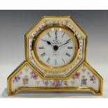 A Royal Crown Derby Royal Antoinette pattern miniature mantel clock, 11cm high, first quality