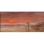 English School (19th century) Watching the Sunset oil on canvas, 11cm x 24cm