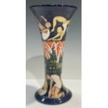 A Moorcroft tapering cylindrical vase, The Athletes, designed by Kerry Goodwin, signed, to celebrate