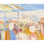 Huguette Ginet-Lasnier (1927 - 2020) Plage Aux Drapeaux signed, oil on canvas, 49.5cm x 59.5cm