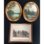 T Heathcote Hunt (Derbyshire Artist) A pair, Derbyshire Parks signed, oils on oval boards, 23cm x