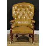 A William IV mahogany low library chair, 97cm high, 64.5cm wide, the seat 50cm wide and 40cm deep,