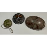 A Scottish silver thistle brooch; two agate set brooches