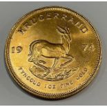 A South African gold Krugerrand, 1oz fine gold, 1974