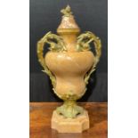 A French ormolu mounted marble ogee urn, rococo fittings cast with scrolling acanthus, 57cm high,