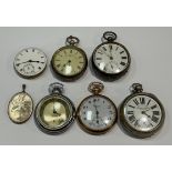 A continental silver open face pocket watch, white enamel dial, Roman numerals, subsidiary seconds