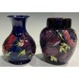 A Moorcroft Anemone pattern ovoid ginger jar and cover, tube lined with flowerheads in shades of