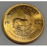 A South African gold Krugerrand, 1oz fine gold, 1980