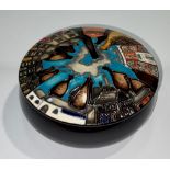 A Moorcroft powder bowl and cover, Chimney Town, designed by Vicky Lovatt, signed, number 9, 12cm