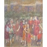 English School (20th century) Young Girls and Children oil on board, 37cm x 30.5cm