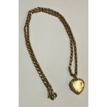 A late 19th century 9ct gold necklace chain, with gold plated heart shaped locket, 26cm drop, 9.2g
