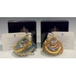 A pair of Royal Crown Derby paperweights, Millennium Dragons, Dragon of Happiness and Dragon of Good