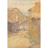 English School (early 20th century) A Steep Cornish Street indistinctly inscribed, watercolour, 29cm
