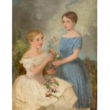 Howard Watson (19th century) Portrait of Young Sisters label to verso, oil on board, 46cm x 35.5cm