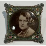 A 19th century micromosaic shaped square photograph frame, 7cm x 7cm