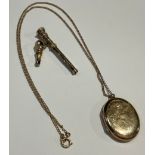 A 9ct gold necklace chain with gold plated oval locket, the chain approx. 1.5g; a late 19th/early