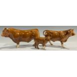 A set of three Beswick Limousin cattle models, bull, cow and calf, all marked BCC 1998 (3)