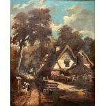 English School (19th century) Thatched Cottage, Littleover Hollow, Derby oil on canvas, inscribed to