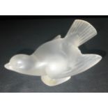 A Lalique frosted crystal glass model, wings slightly open, signed, 8.5cm high