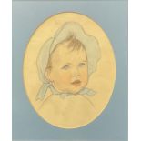 Helen Stiebel (second-quarter 20th century) Portrait of a Baby pencil and watercolour, oval, 25cm