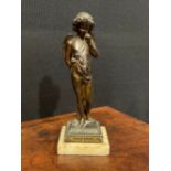 Jean-Louis Gregoire (1840 - 1890), after, a dark patinated bronze, Amour Pensif, alabaster base,