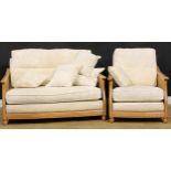 A contemporary Ercol sofa, 91cm high, 140cm wide, 100cm deep and conforming armchair, 91cm high,