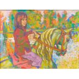 Eugene Fisk (1938 - 2018) Girl on a Horse signed, oil on hardboard, 37.5cm x 50cm