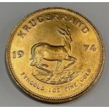A South African gold Krugerrand, 1oz fine gold, 1974