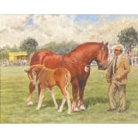 Esmond Jeffries Prize Horse and Foal signed, dated 85, oil on hardboard, 39.5cm x 49.5cm