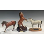 A Beswick model, of a rearing horse, Spirit of the Wild, circular wooden base, matte glaze, 30cm