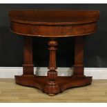 A Victorian mahogany demilune side table, 76cm high, 92cm wide, 45cm deep, c.1860