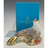 A Royal Crown Derby paperweight, Sea Lion, gold stopper, boxed