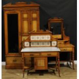 A late Victorian three piece bedroom suite, by Maple & Co, stamped, comprising wardrobe, 217cm high,