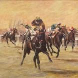 Sam Marriott (Leicestershire 20th century) Final Furlong indistinctly signed, dated 81, oil on