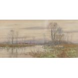 Robert Winchester Fraser (1848-1906) River near Bedford signed, watercolour, 19.5cm x 39cm