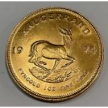 A South African gold Krugerrand, 1oz fine gold, 1974