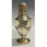 A late Victorian/Edwardian silver baluster sugar caster, Birmingham, marks rubbed