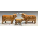 A set of three Beswick cattle models, comprising Highland Bull, Highland Cow and Highland Calf (3)