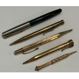 Pens - a 19th century American gold plated propelling pencil, by W S Hicks. New York; others; a