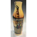 A Moorcroft slender baluster trial vase, decorated with Lowry style worker figures at the