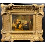 Dutch School (19th century) The Doting Grandmother indistinctly signed, oil on panel, 14.5cm x 18.