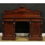 A Victorian mahogany twin pedestal sideboard, 136.5cm high, 156cm wide, 57cm deep, c.1860