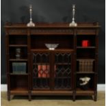 A Chippendale Revival mahogany low library bookcase, rectangular top with pierced three-quarter