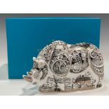 A Royal Crown Derby paperweight, Steampunk Platinum Rhino, gold stopper, boxed