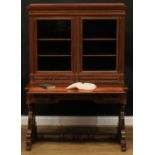 A Louis Philippe rosewood and brass marquetry library writing side cabinet, concave moulded top